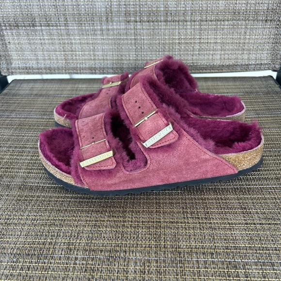 Birkenstock size 38 or 7 Shearling Arizona Pink Fuchsia Sandals slip on shoes - Picture 3 of 7